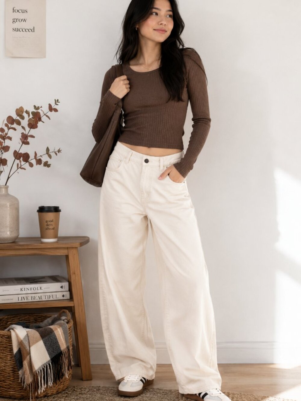 Le ALX High Rise Barrel Jeans‎ Cream Ivory Denim Fall NWT Size 30
